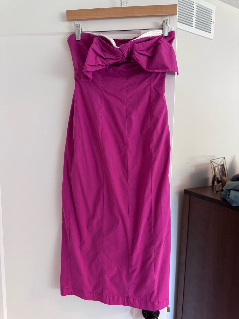 Anthropologie Strapless Midi Dress in Fuchsia with Front Bow
